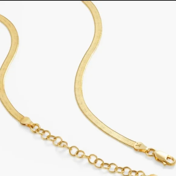 NEW 14K Yellow Gold 925 Sterling Silver Herringbone Chain Necklace - Picture 6 of 8